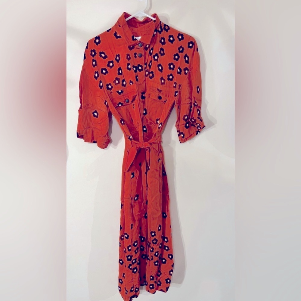 30% OFF @ CHECKOUT Topshop Silky Orange Floral Women's Dress, size 8/10